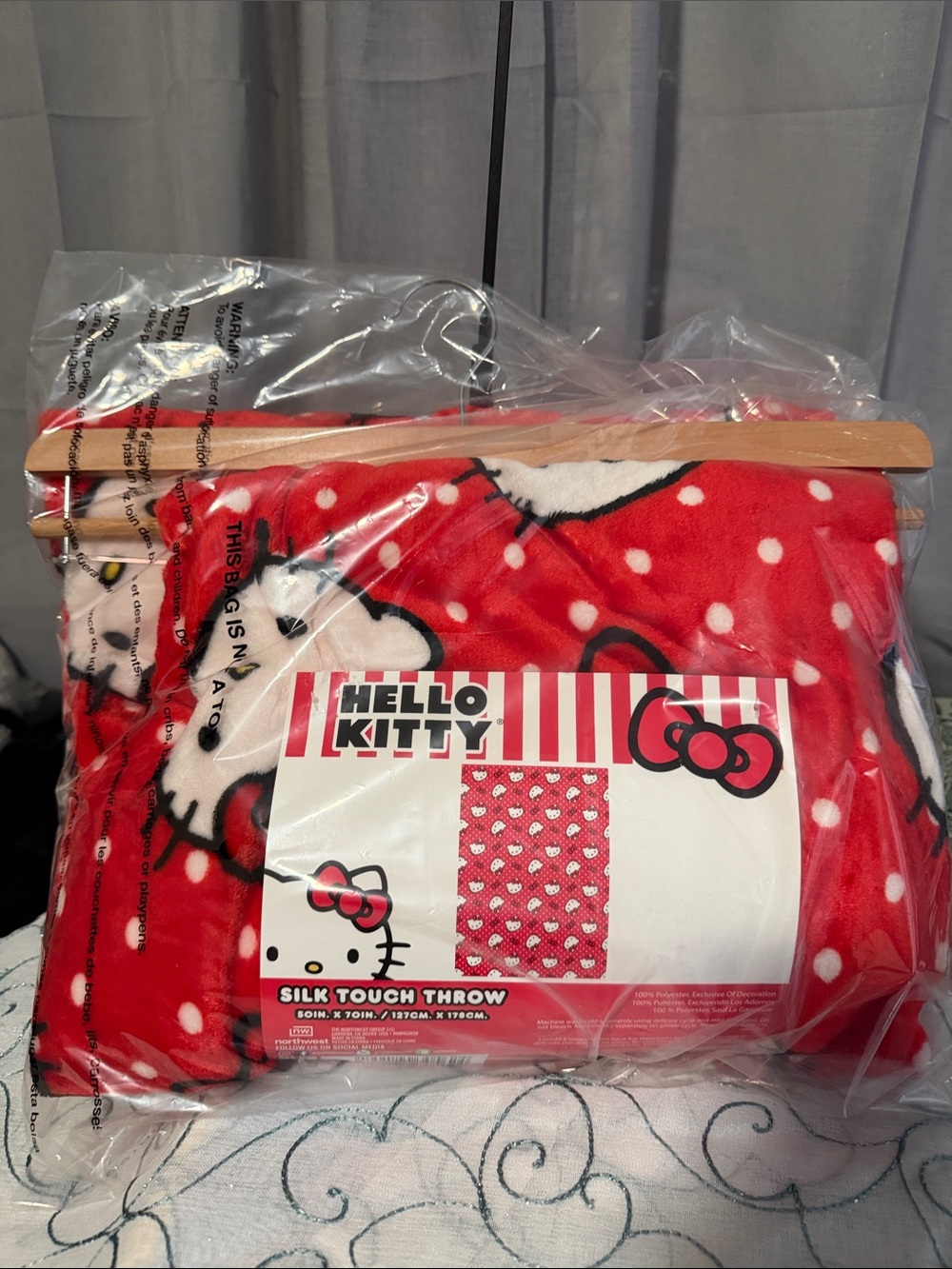Hello Kitty Red and White Polka Dot Plush Throw Blanket